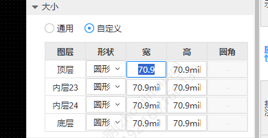 Set pad size per layer