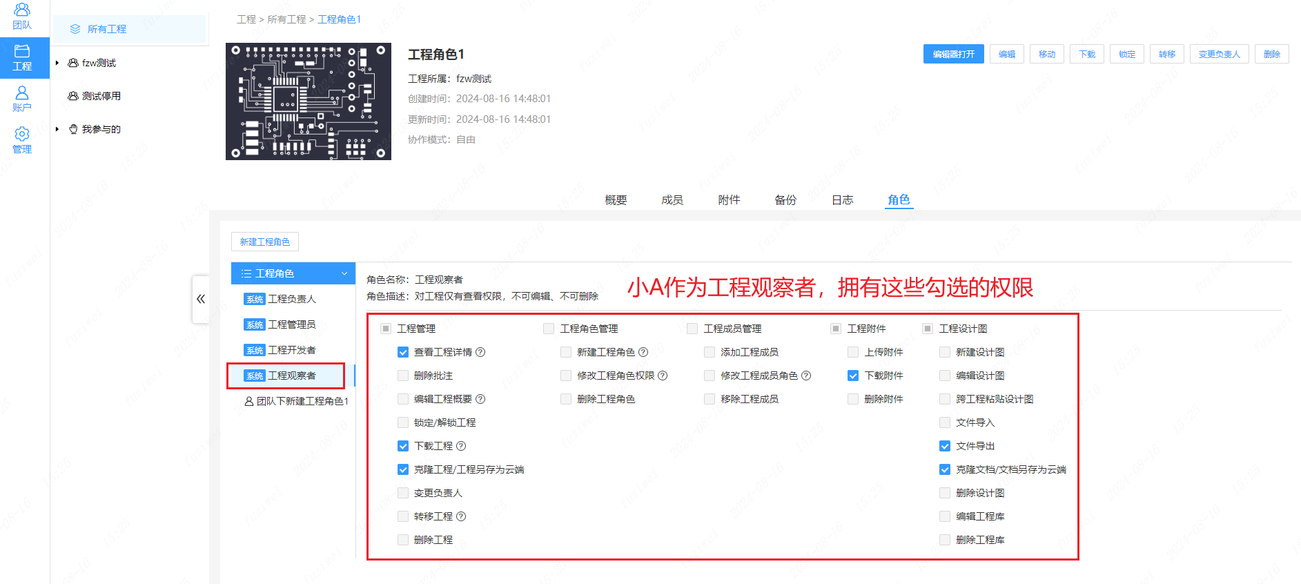 工程观察者拥有的权限